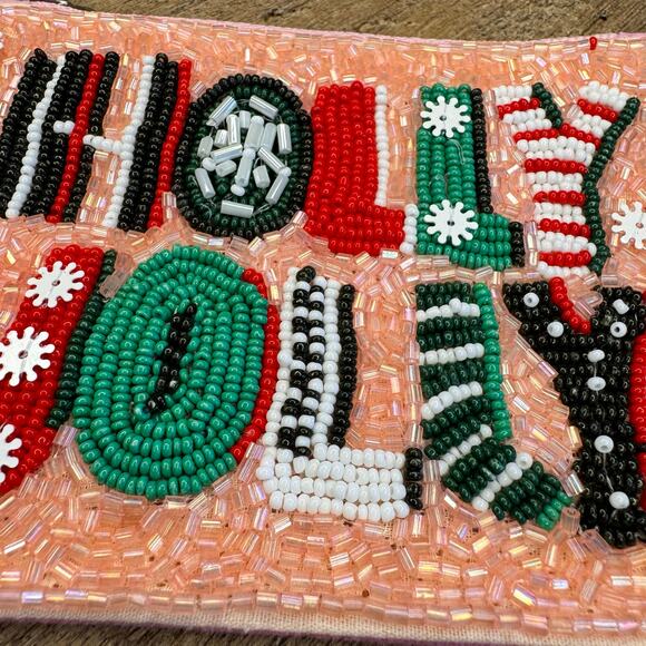 Beaded Holiday Coin Purse Flower Coin Purse Accessories Travel Pouch NEW - Picture 2 of 5